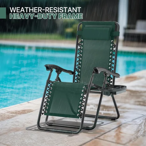 Vista 60 de Magshion Zero Gravity - Juego de 2 sillas reclinables para patio al aire libre con bandeja lateral, reclinables ajustables antigravedad