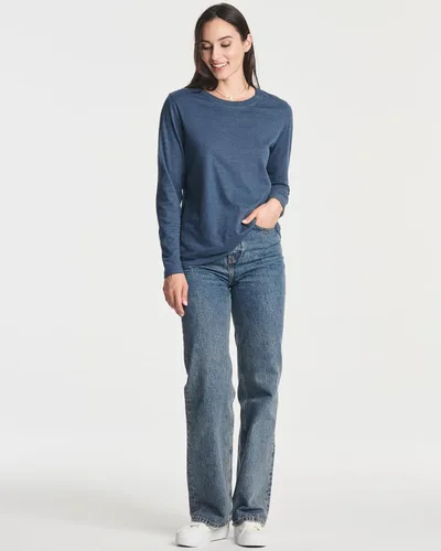 Vista 5 de Real Essentials Paquete de 4 camiseta de algodón de manga larga con cuello redondo para mujer (disponible en tallas grandes)