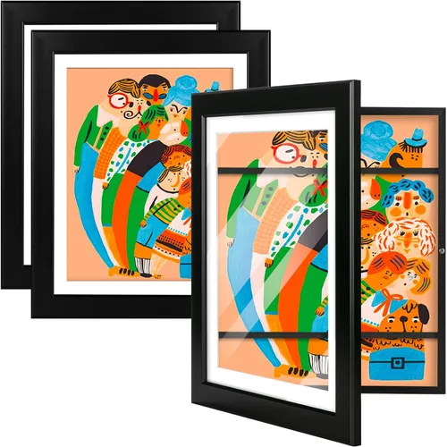 Marco de arte infantil de 10 x 12.5 pulgadas, apertura frontal con vidrio HD, exhibición de arte horizontal y vertical para niños, fotos, Negro