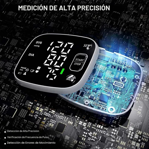 Vista 2 de Oklar - Monitores de presión arterial para uso doméstico, tensiómetro de muñeca recargable con pantalla LED retroiluminada, almacenamiento