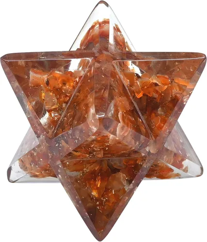 Vista 2 de Estrella Merkaba de orgón de cristal grande de cornalina para meditación curativa de Reiki y rejilla de cristal