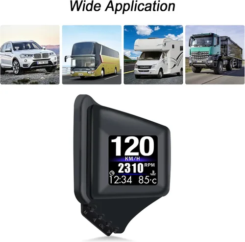 Vista 7 de Geloo Pantalla frontal HUD para automóvil, pantalla HUD OBD2 con OBDII GPS Dual System OBD2 Velocímetro Medidor 8 modos Multifunción Medidor