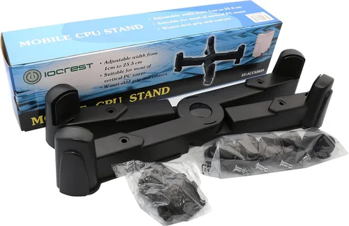 Vista 8 de Soporte para computadora Syba, de acero, para gabinete ATX, con ancho ajustable y 4 ruedas Caster, Plástico negro con azul