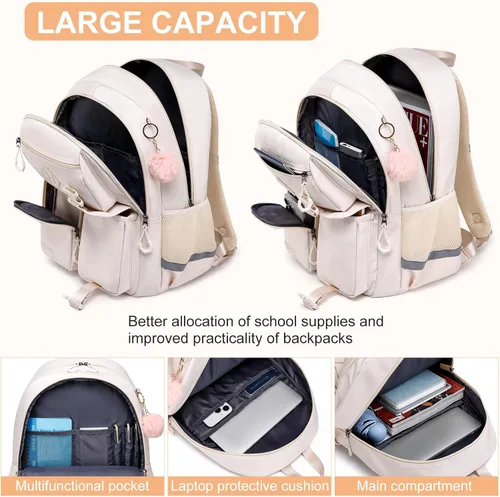 Vista 2 de Mochila para niñas, Beige, 15,6 pulg., Mochila para niñas