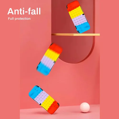 Vista 3 de Coralogo Funda de burbujas rojas para Nintendo Switch OLED NS Consola Fidget Funny Kawaii Cute Silicone Cover Fidgets Design Fun Switch JoyCon