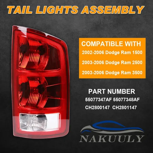 Vista 2 de Nakuuly Conjunto de Luces Traseras Compatible con 2002-2006 Dodge Ram 1500 2500 3500 Pickup, Tipo Halógeno NO LED, Modelo para Conductor
