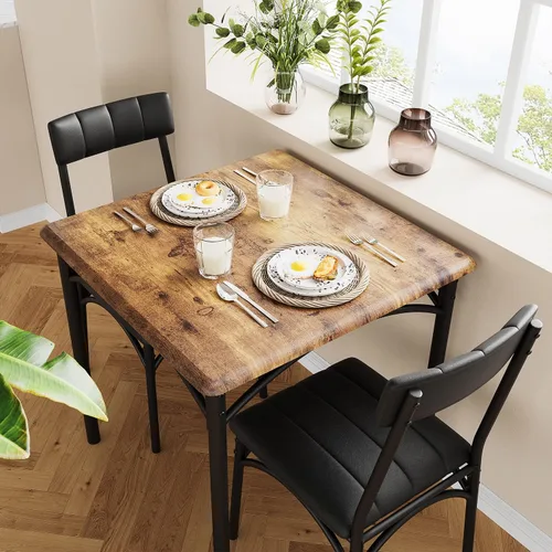 Vista 9 de Mesa de cocina y sillas para 4, juego de mesa de comedor para 4 personas con sillas tapizadas, juego de mesa de cocina rectangular de 5 piezas
