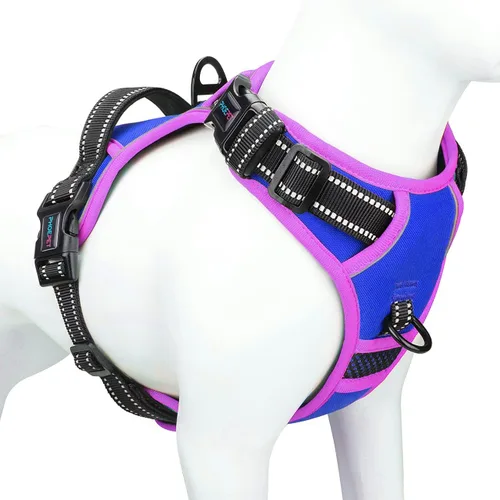 Vista 28 de PHOEPET Arnés para perro sin tirones, chaleco reflectante ajustable de colores únicos, con mango de entrenamiento suave, clips de metal para perros