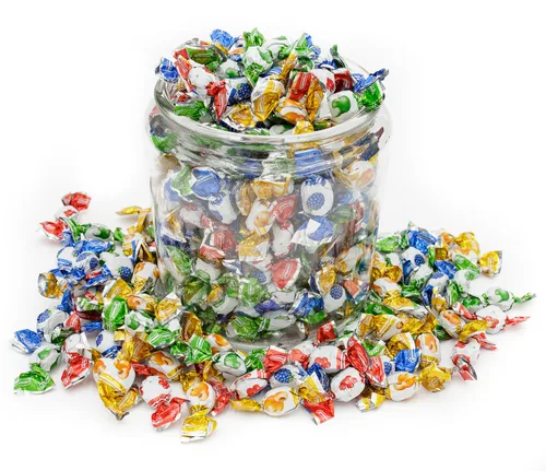 Vista 5 de Mini caramelo duro relleno de fruta, 2 libras, bolsa a granel, centro líquido y carcasa dura, envueltos individualmente (540 piezas)