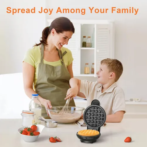 Vista 7 de CROWNFUL Mini Waflera, Waflera Chaffle de 4", Diseño Compacto, Fácil de Limpiar, Superficie Antiadherente, Guía de Recetas Incluida, Perfecta