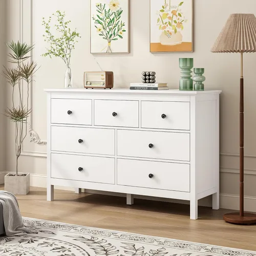 Vista 29 de LYNSOM Cómoda blanca para dormitorio, cómoda de 6 cajones con asas de metal, cómoda de madera moderna para sala de estar, entrada y pasillo