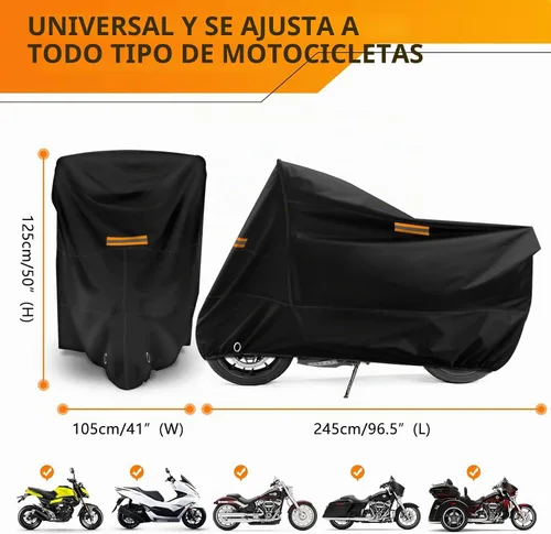 Vista 2 de Funda universal para motocicleta, impermeable, almacenamiento al aire libre, todo tipo de clima, lluvia, nieve, sol, invierno, para todas