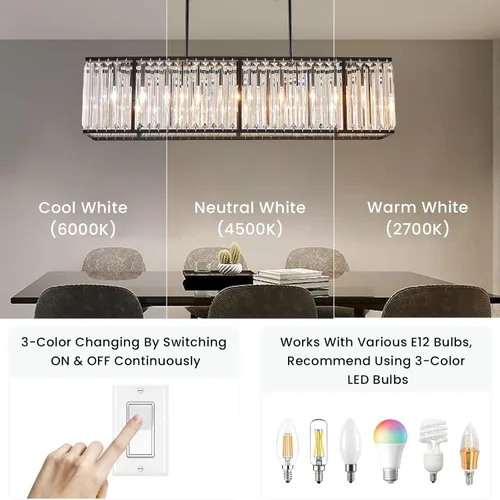 Vista 3 de Siljoy Candelabro rectangular moderno de cristal, 5 luces, color negro, rectangular, con forma de gota de lluvia, lámpara de techo colgante lineal