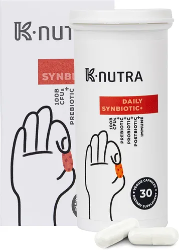 K-Nutra Daily Synbiotic+ | 30 cápsulas | Prebióticos, probióticos y postbióticos 4 en 1 | 100 mil millones de UFC | Suplemento de salud intestinal y
