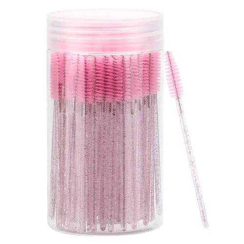 Vista 16 de 100 piezas de varitas de rímel desechables, cepillos espirales de cejas de cristal para extensiones de pestañas, cepillos de pestañas negros