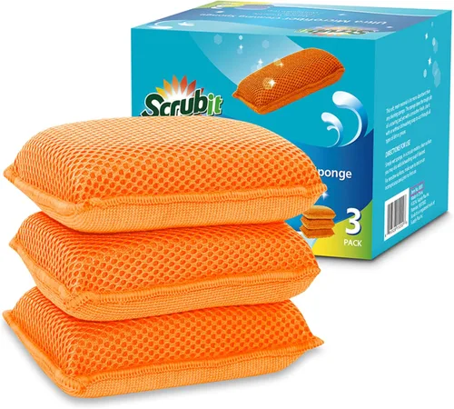 Vista 8 de Scrub-It - Esponja de cocina de microfibra Miracle - Esponjas de limpieza resistentes para lavavajillas que no rayan, lavables a máquina, (azul)