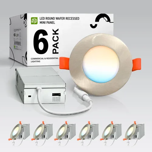Vista 16 de ASD - Paquete de 6 luces LED empotrables de 3 pulgadas de 6 W, 5 CCT 2700K-5000K CRI90+, luces de techo regulables ultra delgadas con clasificación