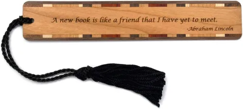 Marcapáginas de madera personalizado con cita de Abraham Lincoln | Diseño «A New Book is Like a Friend» | Marcapáginas de madera hecho a mano con