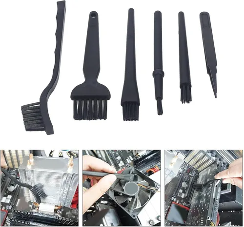 Vista 3 de Cepillo de limpieza antiestático de 6 piezas, cepillo portátil de nailon antiestático con pinzas, teclado de cerdas duras, cepillo de limpieza