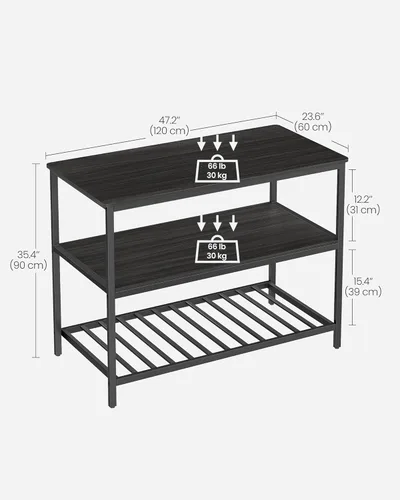 Vista 18 de VASAGLE Isla de cocina con 3 estantes, estante de cocina de 47.2 pulgadas con encimera grande, estructura de acero estable, industrial, fácil