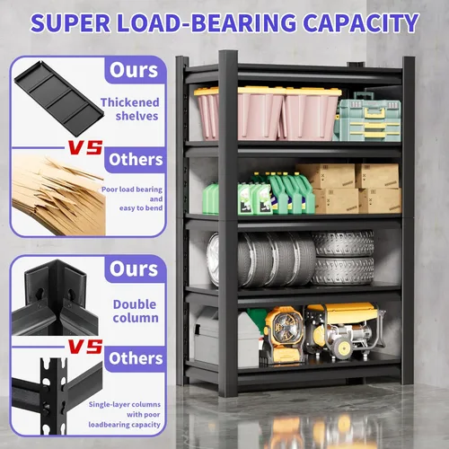 Vista 7 de Juego de 2 estanterías de garaje de 72 pulgadas H3000bls Estantes de almacenamiento resistentes, fácil montaje, 5 niveles ajustables de acero
