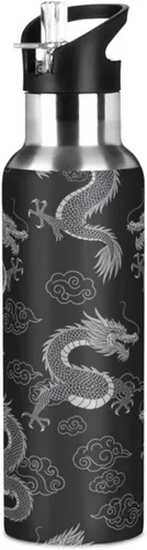 Insulated Water Bottle 20 Oz, BPA-Free Sport Water Bottle for Gym Outdoor Travel School, Dragons Cloud Black