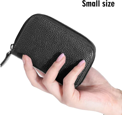 Vista 7 de MaxGear Credit Card Wallet with Zipper Genuine Leather Credit Card Holder with RFID Blocking Small Accordion Wallet