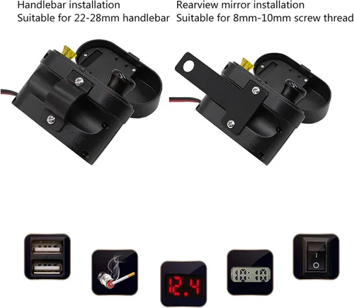 Vista 4 de Adaptador de teléfono USB dual para motocicleta, enchufe y voltaje para encendedor de cigarrillos