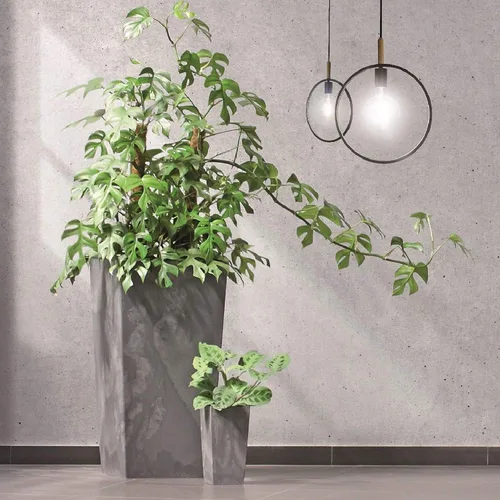 Vista 5 de WELL HOME MOBILIARIO & DECORACIÓN PK2528 - Juego de 3 macetas altas Prosperplast (11,4/26,6/49 litros) Urbi Square Effect de plástico color gris