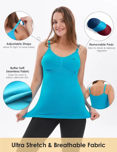 Vista 2 de HOFISH Womens Breast Feeding TopsMaternity Nursing Cami with Build in Shelf Bra 3Pack