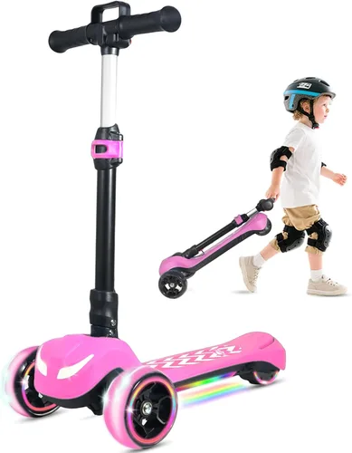 Vista 10 de Electric Scooter for Kids Ages 3-12, Full Body Lights Up, Wide Deck, 3 Adjustable Heights, 5MPH Safe Speed, 90min Riding, Foldable 3 Wheel Electric