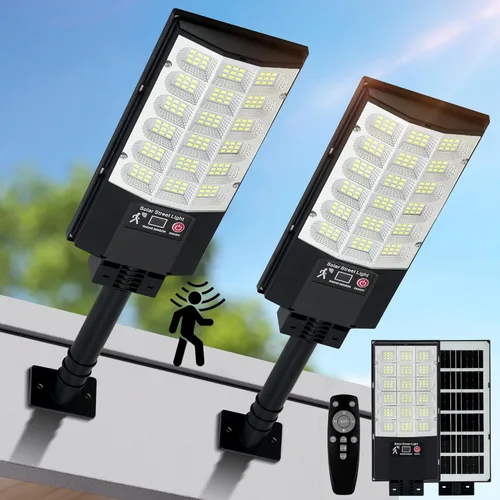 Farolas solares para exteriores, luces solares impermeables con sensor de movimiento con control remoto, 6500 K del anochecer al amanecer, luz de