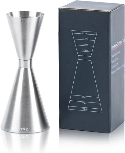 Lexenic Jigger de doble marca de onzas/ml para camarero, acero inoxidable 304 resistente doble jigger de cóctel con 7 medidas en el interior,