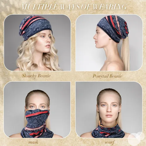 Vista 7 de Gorro holgado para mujer, 5 piezas, turbante, elástico, para el cáncer, gorros, bufanda para dormir