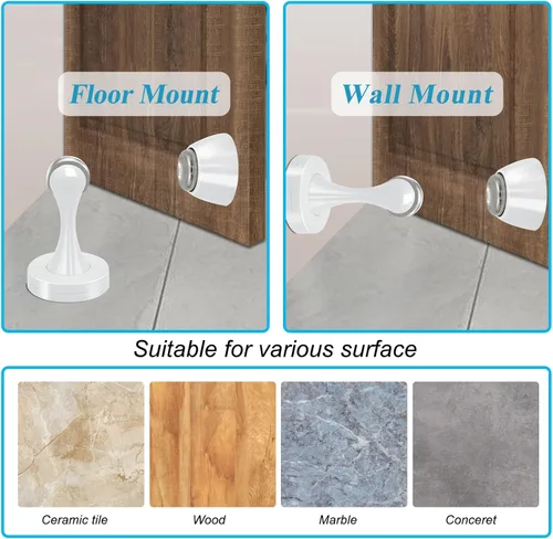 Vista 5 de Tope de puerta, tope magnético de puerta blanco para montaje en pared, topes magnéticos de acero inoxidable para puerta, topes de puerta modernos