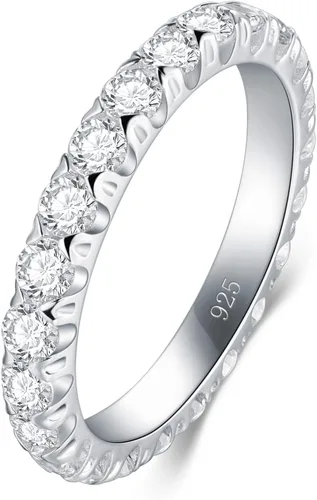 BORUO Anillo de plata de ley Alianzas de boda para mujer, banda de eternidad, circonita cúbica, anillo apilable de diamante simulado para anillo