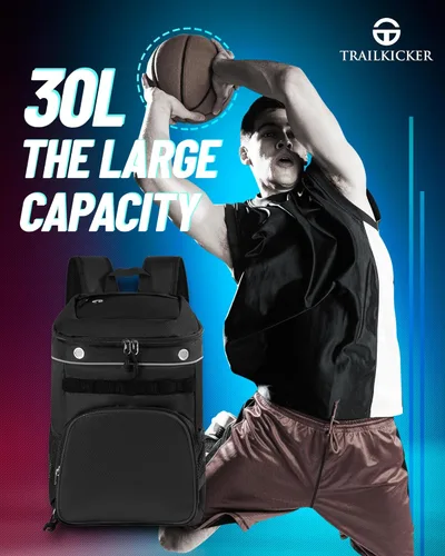 Vista 7 de TRAILKICKER Basketball Bag Backpack with Ball Holder Multi-Sport Backpack for Soccer Volleyball Football Baseball Helmet
