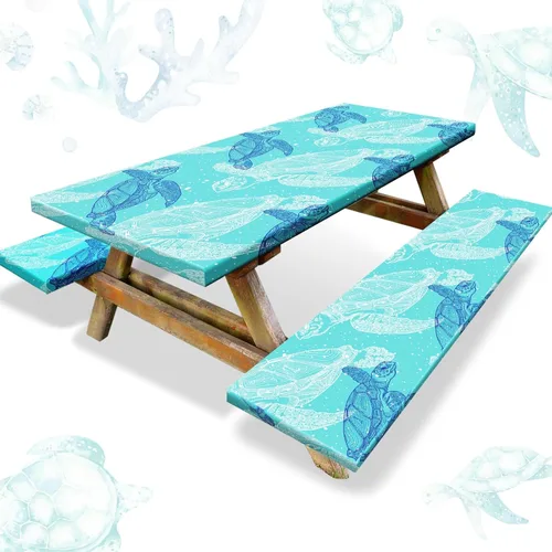 Vista 7 de Boao 3 manteles de vinilo para mesa de picnic con funda de banco de 6 pies, 30 x 72 pulgadas, impermeable, ajustable, con parte trasera de franela