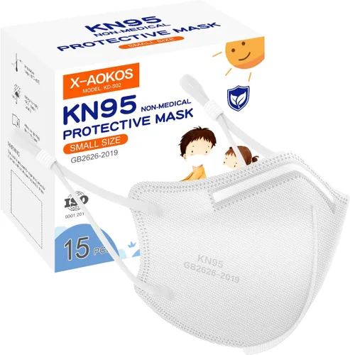 Vista 9 de Mascarillas protectoras KN95 para niños, paquete de 15, máscaras respiradoras desechables de 5 capas con cintas elásticas ajustables para las orejas