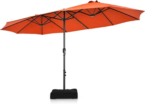 Vista 10 de Tangkula Sombrilla de patio de doble cara de 15 pies, sombrilla de jardín ultra grande para exteriores, con manivela y base mejorada, para uso