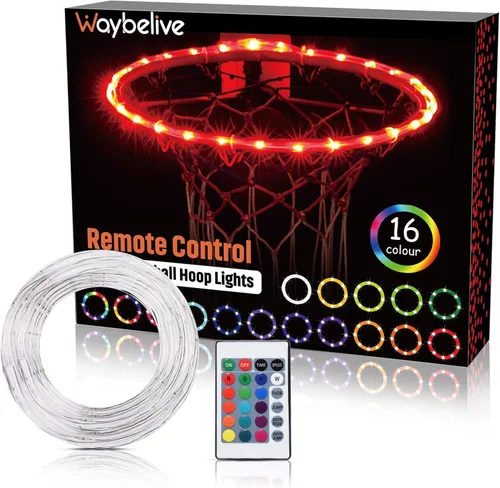Vista 6 de Waybelive Luces LED para aro de baloncesto, luces con control remoto para aro de baloncesto LED, 16 colores que puedes cambiar tú mismo