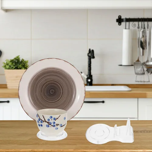 Vista 3 de ORFOFE Taza de café acrílica de 2 piezas con soporte para organizador de platillos para decoración de mesas de encimera y buffet