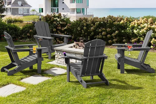 Vista 2 de SERWALL Juego de 2 sillas Adirondack plegables de alta densidad con textura de madera gris