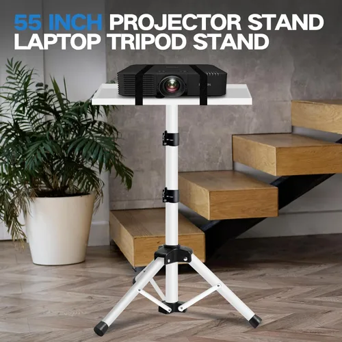 Vista 6 de Soporte para proyector, soporte para laptop de 22 a 55 pulgadas, trípode para proyector con soporte para teléfono, trípode para proyector