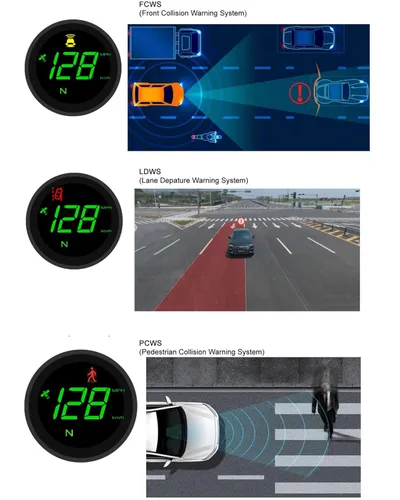 Vista 3 de ELING Velocímetro HUD de 2.75 pulgadas, módulo GPS integrado, dispositivo de prevención de colisiones AI, cámara inteligente para tablero con ADAS