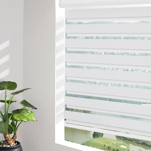 Vista 29 de Changshade - Persianas enrollables sin cordones de cebra de tamaño personalizado para ventana, cortinas enrollables de doble capa con filtro de luz