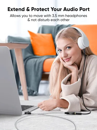 Vista 2 de CableCreation - Cable de extensión de auriculares de 0.138 pulgadas (0.071 in), cable de extensión de audio estéreo macho a hembra de 6 pies y 0.138