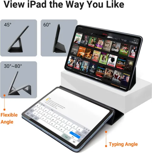 Vista 3 de SenseAGE Funda magnética para iPad para iPad, soporte triple ultra delgado, folio para iPad, compatible con apagado y encendido automático, Azul