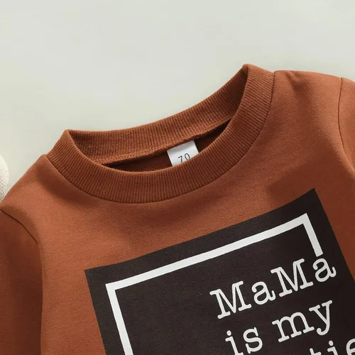 Vista 3 de Conjunto de 2 piezas de sudadera de manga larga con cuello redondo y pantalones casuales para bebés y niños pequeños