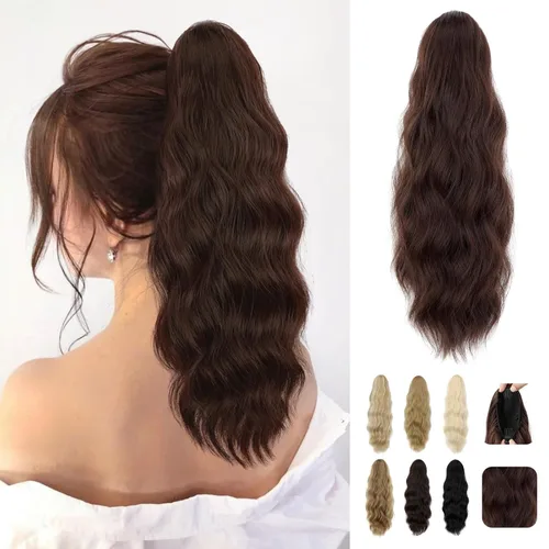 Vista 9 de Extensión de cola de caballo de 18 pulgadas, extensiones de cola de caballo sintéticas de aspecto natural, extensiones de cabello para mujer, rubio